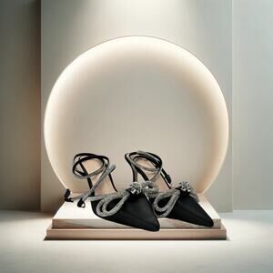 Elegant & Glamorous: Double Crystal Bow Satin Pumps (Black)